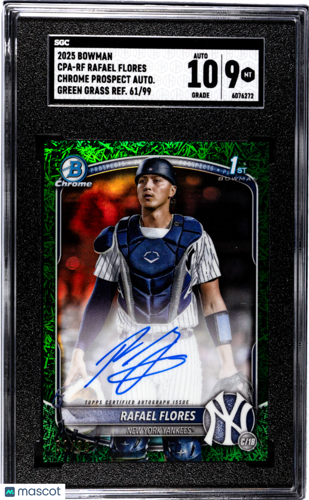 2025 Bowman Rafael Flores #CPA-RF  Prospect Auto Green Grass Ref SGC 9 Auto 10