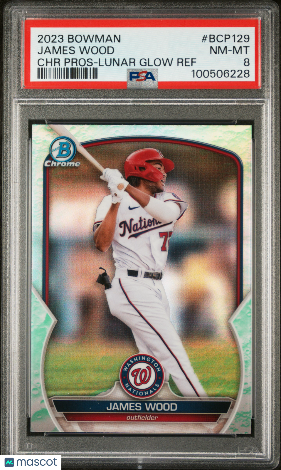 2023 Bowman Chrome Prospects James Wood #BCP129 Lunar Glow Ref PSA 8