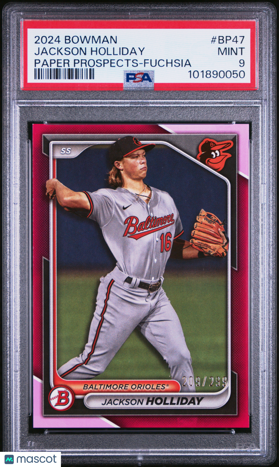 2024 Bowman Paper Prospects Jackson Holliday #BP47 Fuchsia 209/299 PSA 9