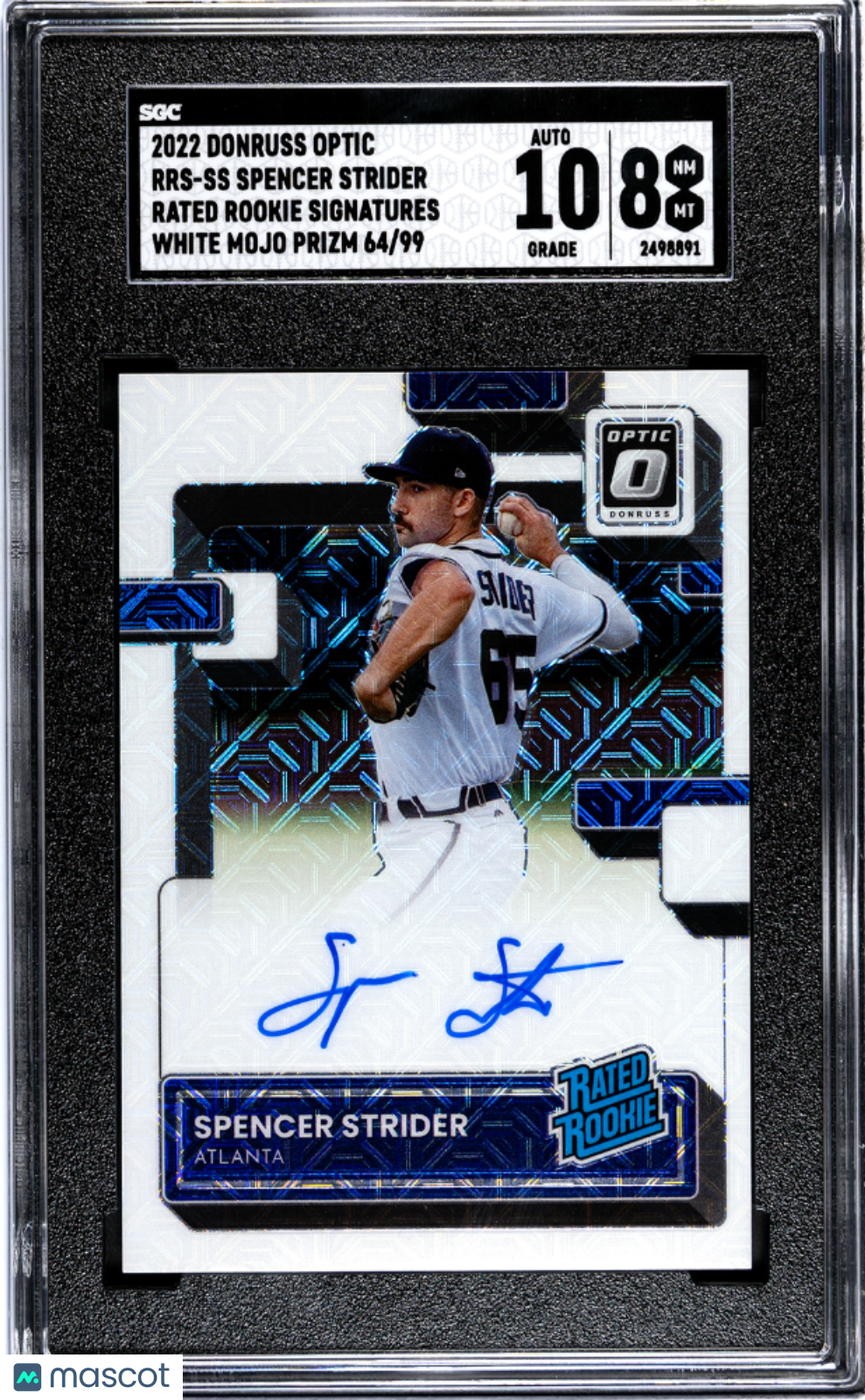 2022 Donruss Spencer Strider #RRS-SS Rated Rookie Sigs. White Prizm SGC Auto 10