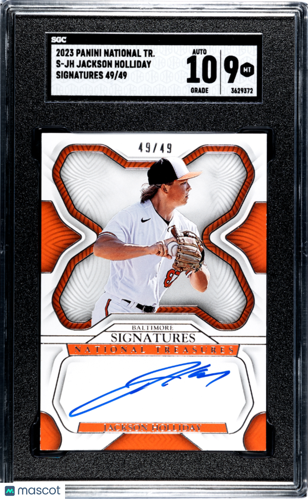 2023 Panini National Treasures Jackson Holliday #S-JH Sigs. SGC 9 Auto 10