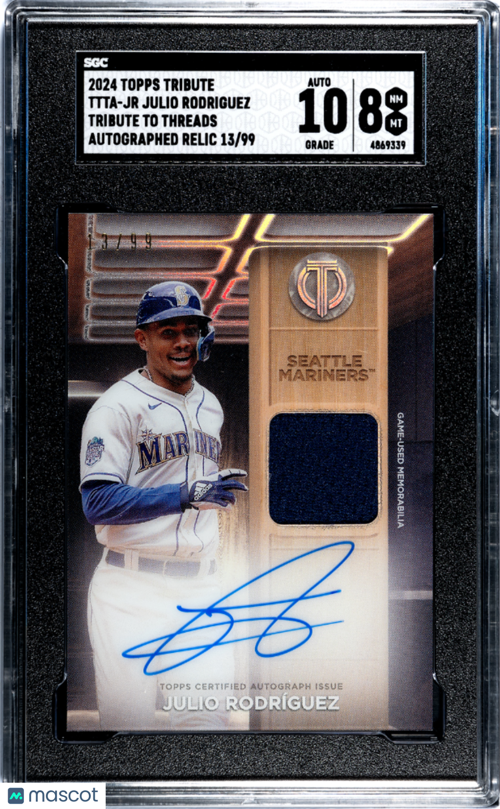 2024 Topps Tribute Julio Rodriguez #TTTA-JR  Auto Relic SGC 8 Auto 10