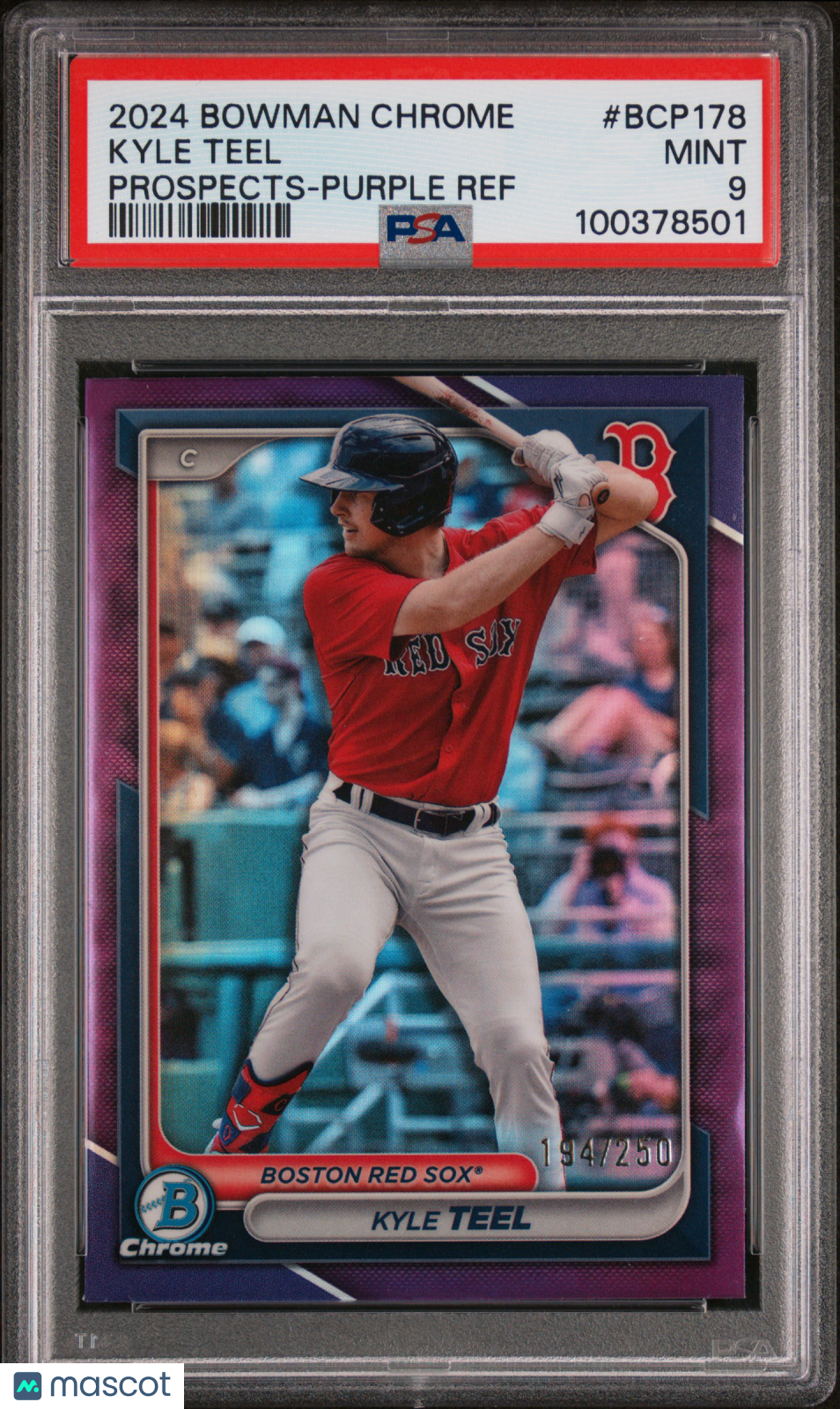 2024 Bowman Chrome Prospects Kyle Teel #BCP178 Purple Ref 194/250 PSA 9