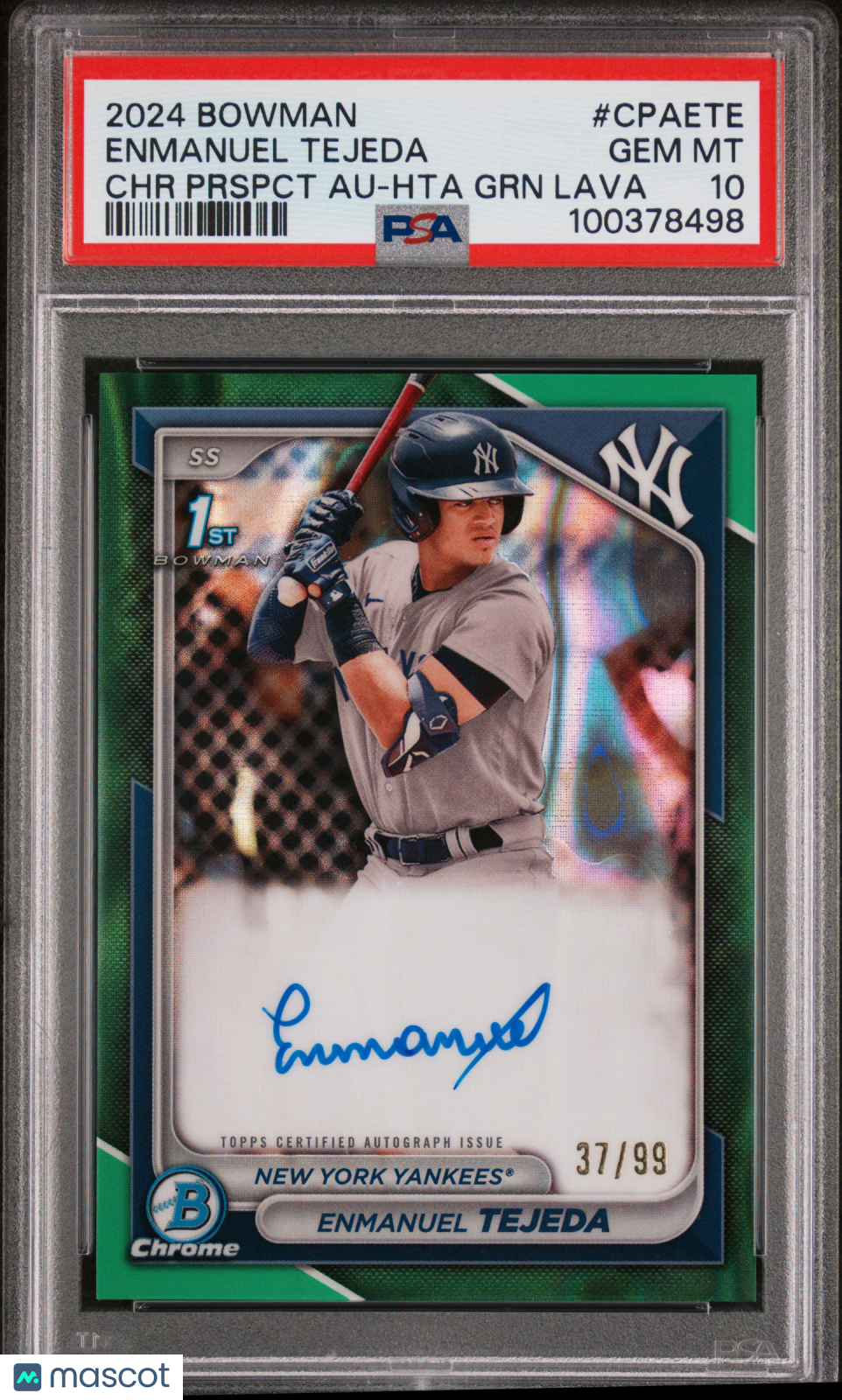 2024 Bowman Chrome Prospect Auto Enmanuel Tejeda #CPAETE Hta GRN Lava /99 PSA 10