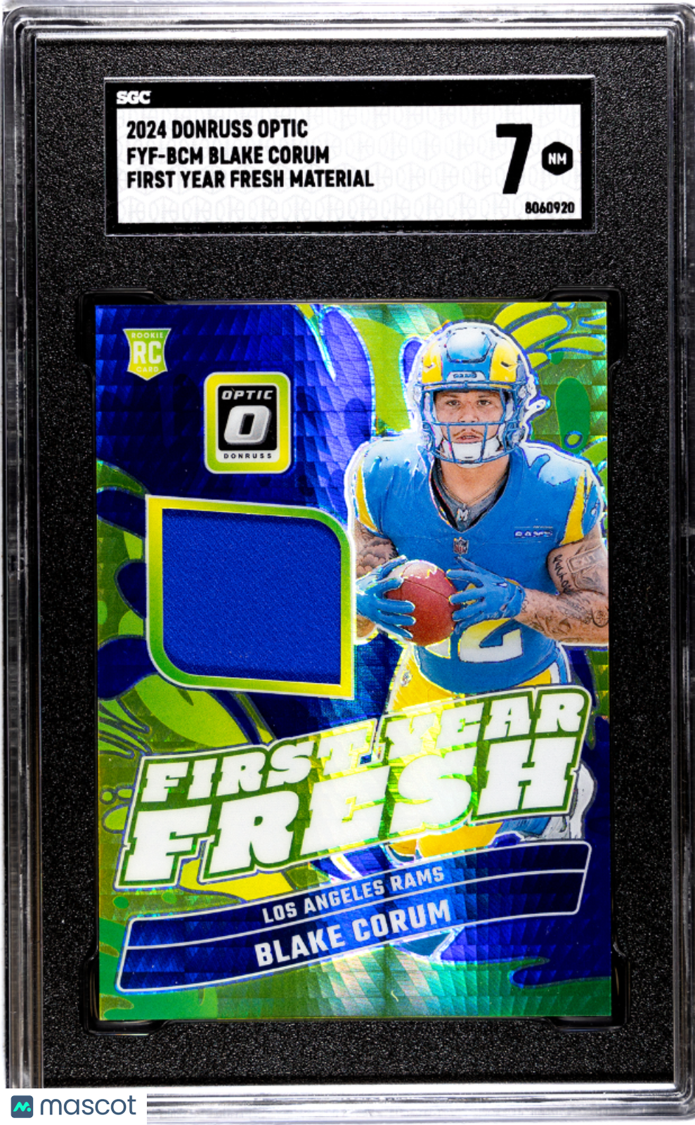 2024 Donruss Optic Blake Corum #FYF-BCM First Year Fresh Mat. SGC 7