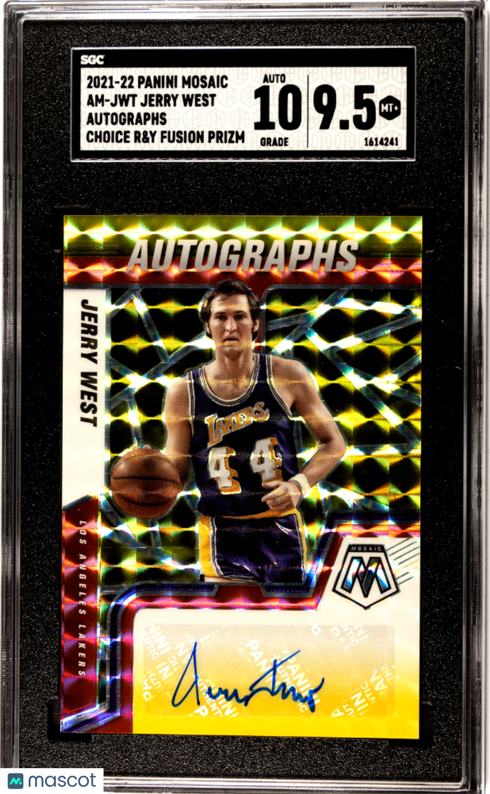 2021 Panini Mosaic Jerry West #AM-JWT Red & Yellow Fusion Prizm SGC Auto 10