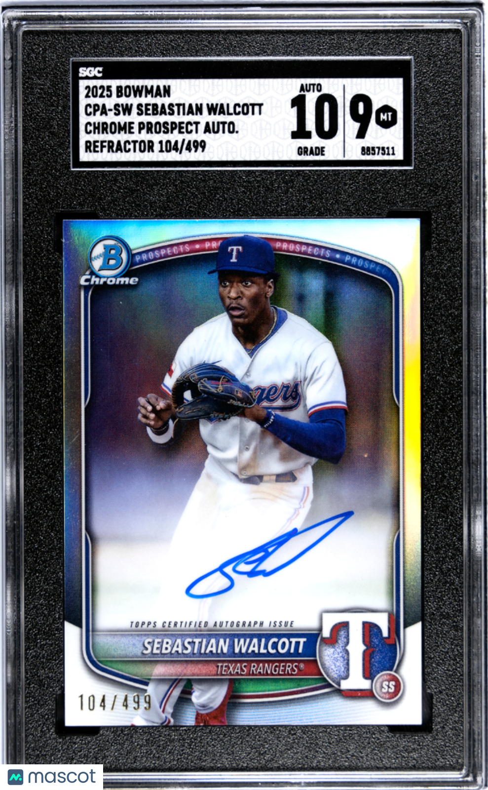 2025 Bowman Sebastian Walcott #CPA-SW  Prospect Auto Refractor SGC 9 Auto 10