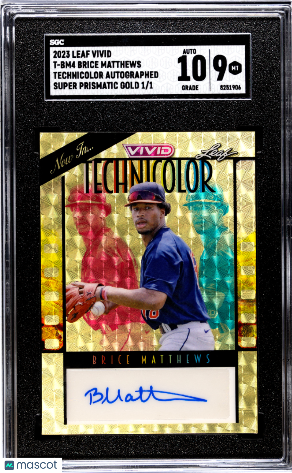 2023 Leaf Brice Matthews #T-BM4 Techni Super Prismatic Gold 1 1 SGC 9 Auto 10