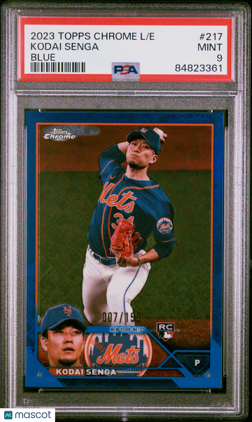 2023 Topps Chrome Logofractor Edition Kodai Senga #217 Blue Refractor /150 PSA 9