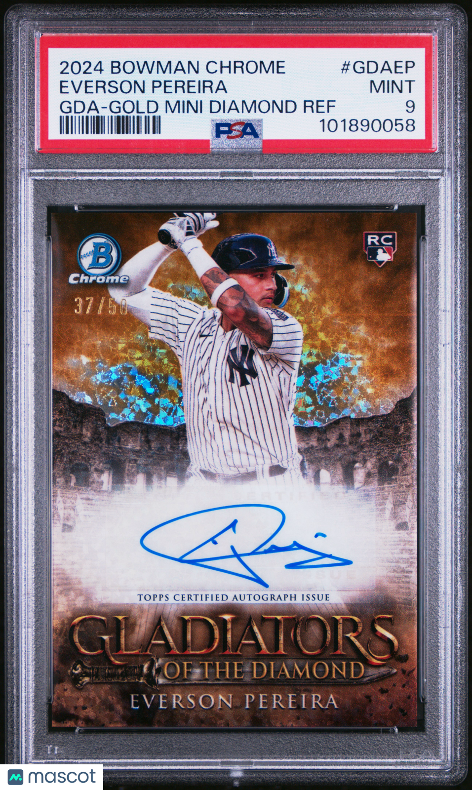 2024 Bowman Gladiators Diamond Auto Everson Pereira #GDAEP Gold Mini Ref /50 PSA