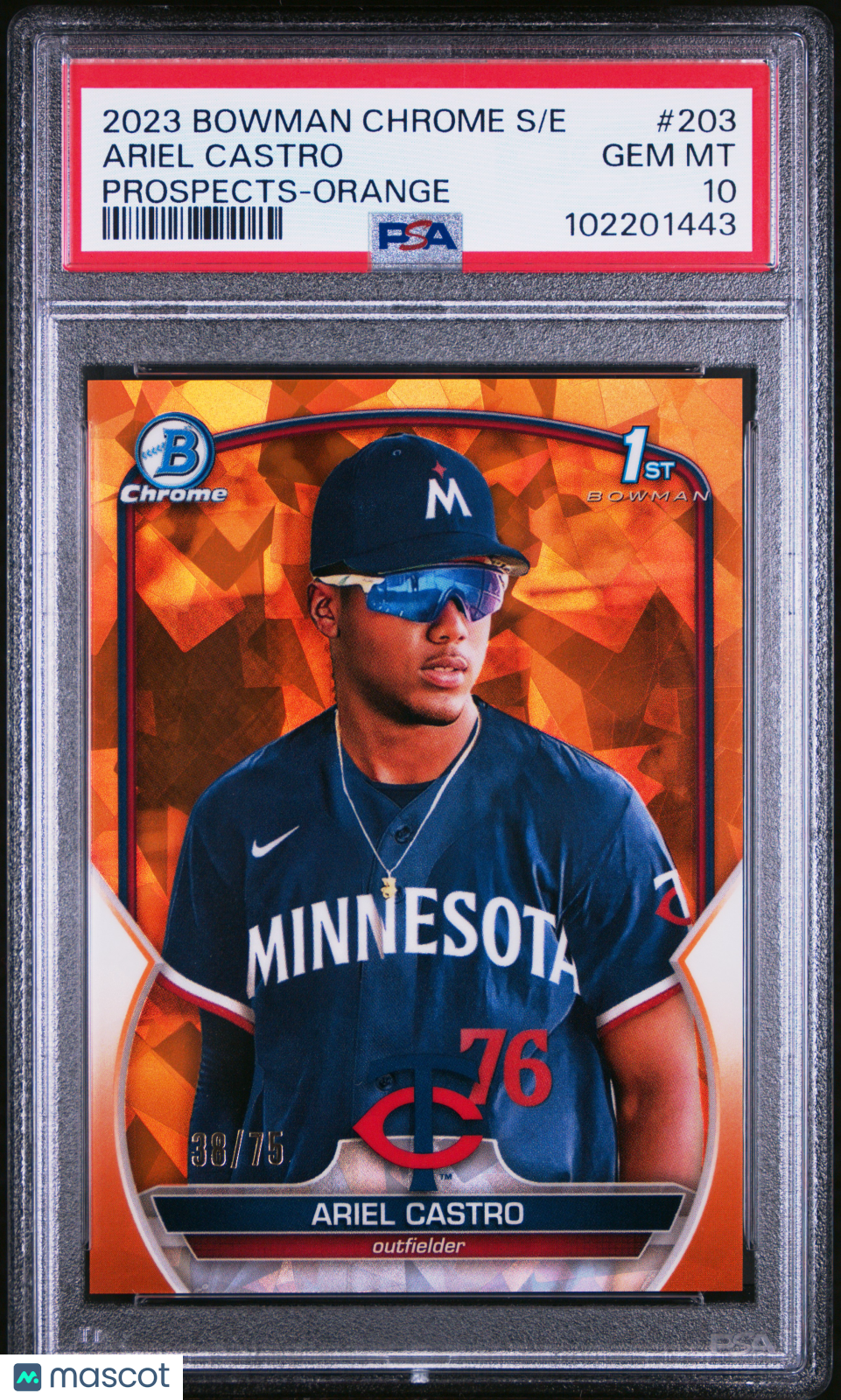 2023 Bowman Chrome Sapphire  Prospects Ariel Castro #203 Orange 38/75 PSA 10