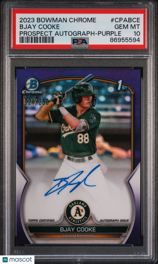 2023 Bowman Chrome Prospect Auto Bjay Cooke #CPABCE Purple Ref 024/250 PSA 10