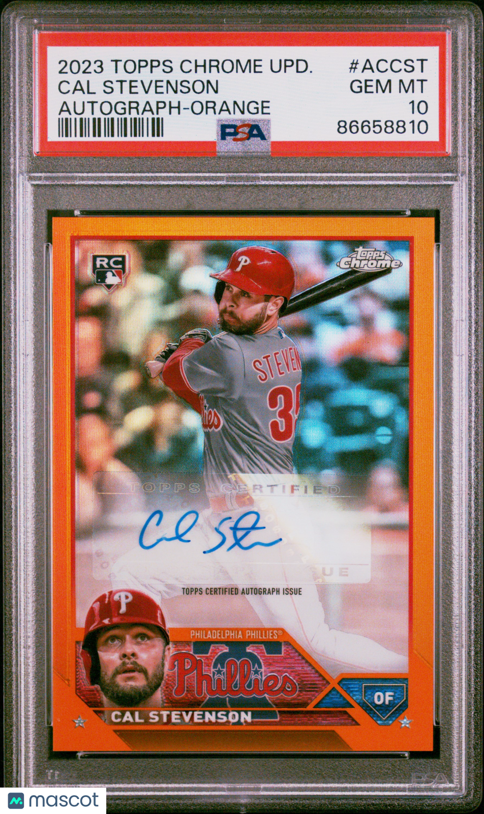 2023 Topps Chrome Update Autograph Cal Stevenson #ACCST Orange Ref PSA 10