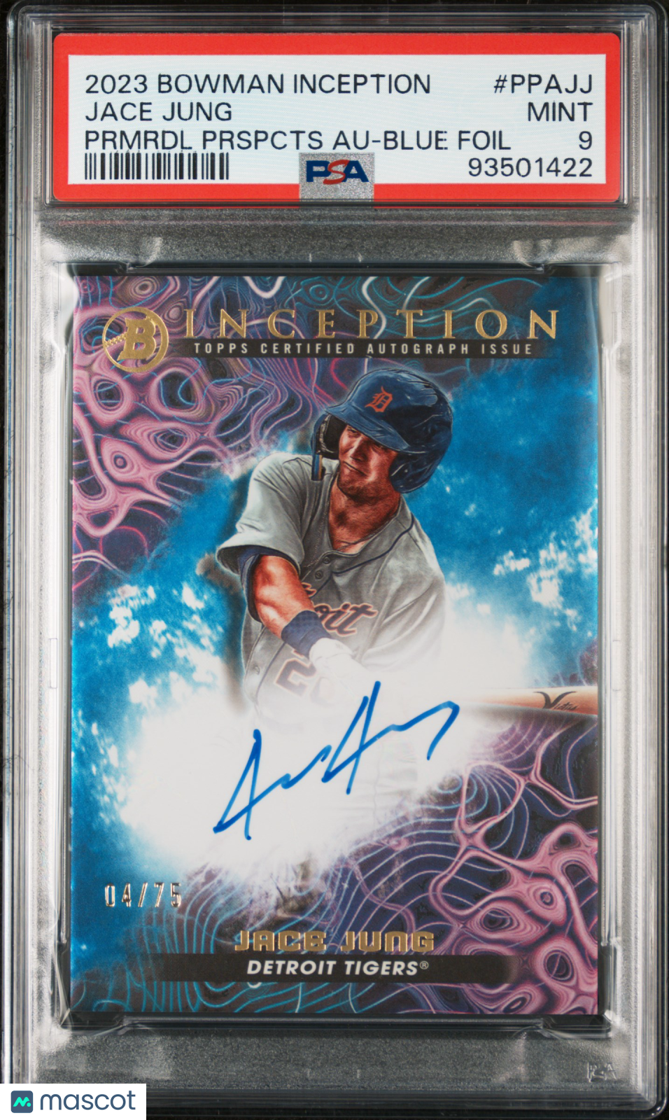 2023 Bowman Inception Prospects Auto Jace Jung #PPAJJ Blue Foil /75 PSA 9
