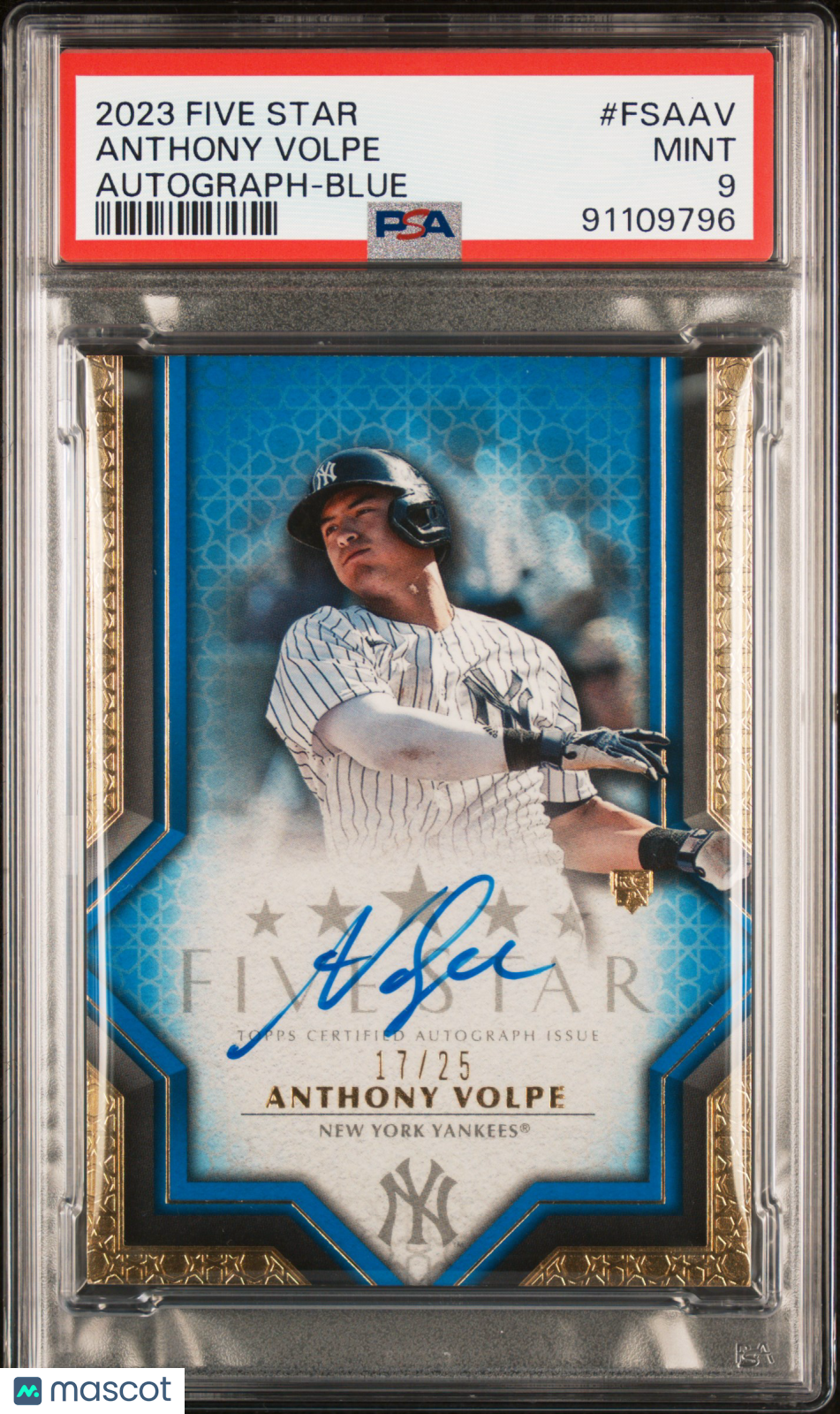 2023 Topps Five Star Autographs Anthony Volpe #FSAAV Blue 17/25 PSA 9