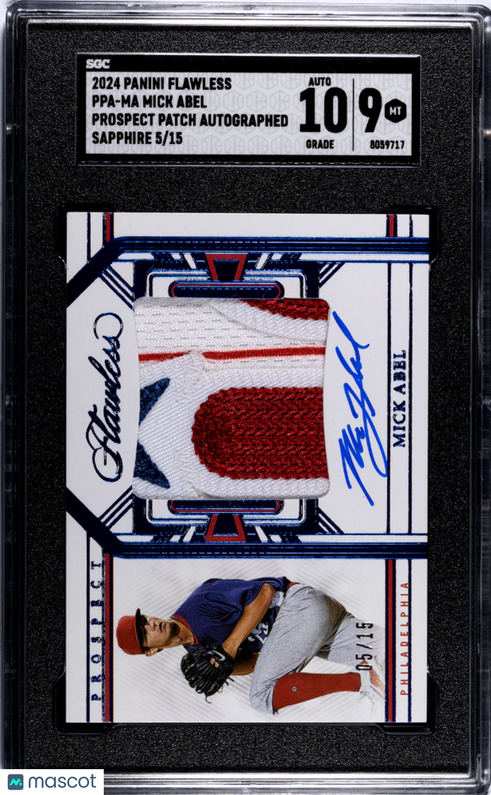 2024 Panini Flawless Mick Abel #PPA-MA Prospect Patch Sapphire SGC 9 Auto 10