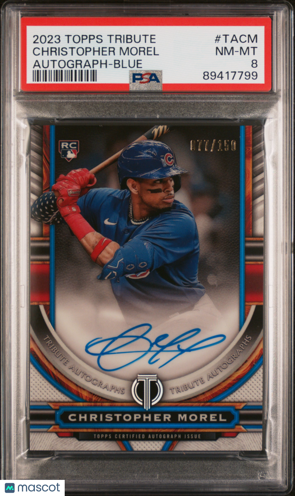 2023 Topps Tribute Tribute Autograph Christopher Morel #TACM Blue 077/150 PSA 8