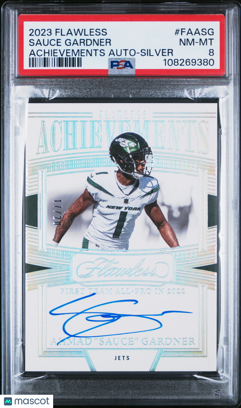 2023 Panini Flawless Flawless Achievements Autographs Sauce Gardner #FAASG Silver 17/20 PSA 8