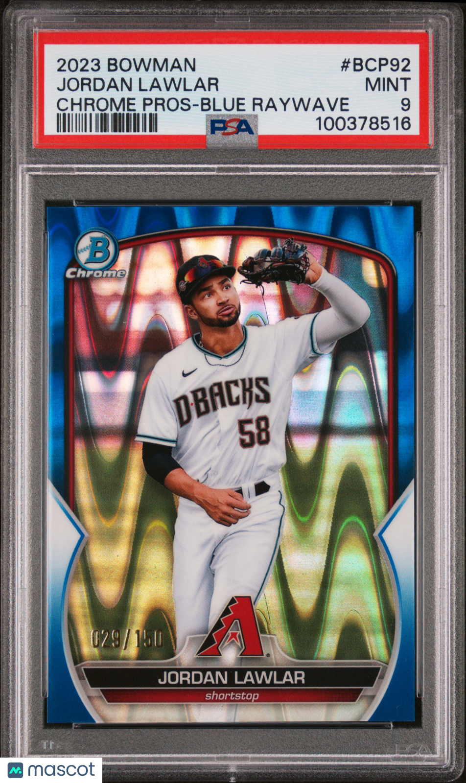2023 Bowman Chrome Prospects Jordan Lawlar #BCP92 Blue Raywave 029/150 PSA 9