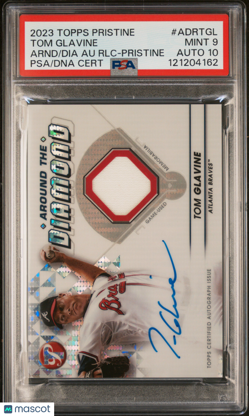 2023 Topps Pristine Around The Diamond Autograph Relics Tom Glavine #ADRTGL Arnd RLC PSA 9 Auto 10