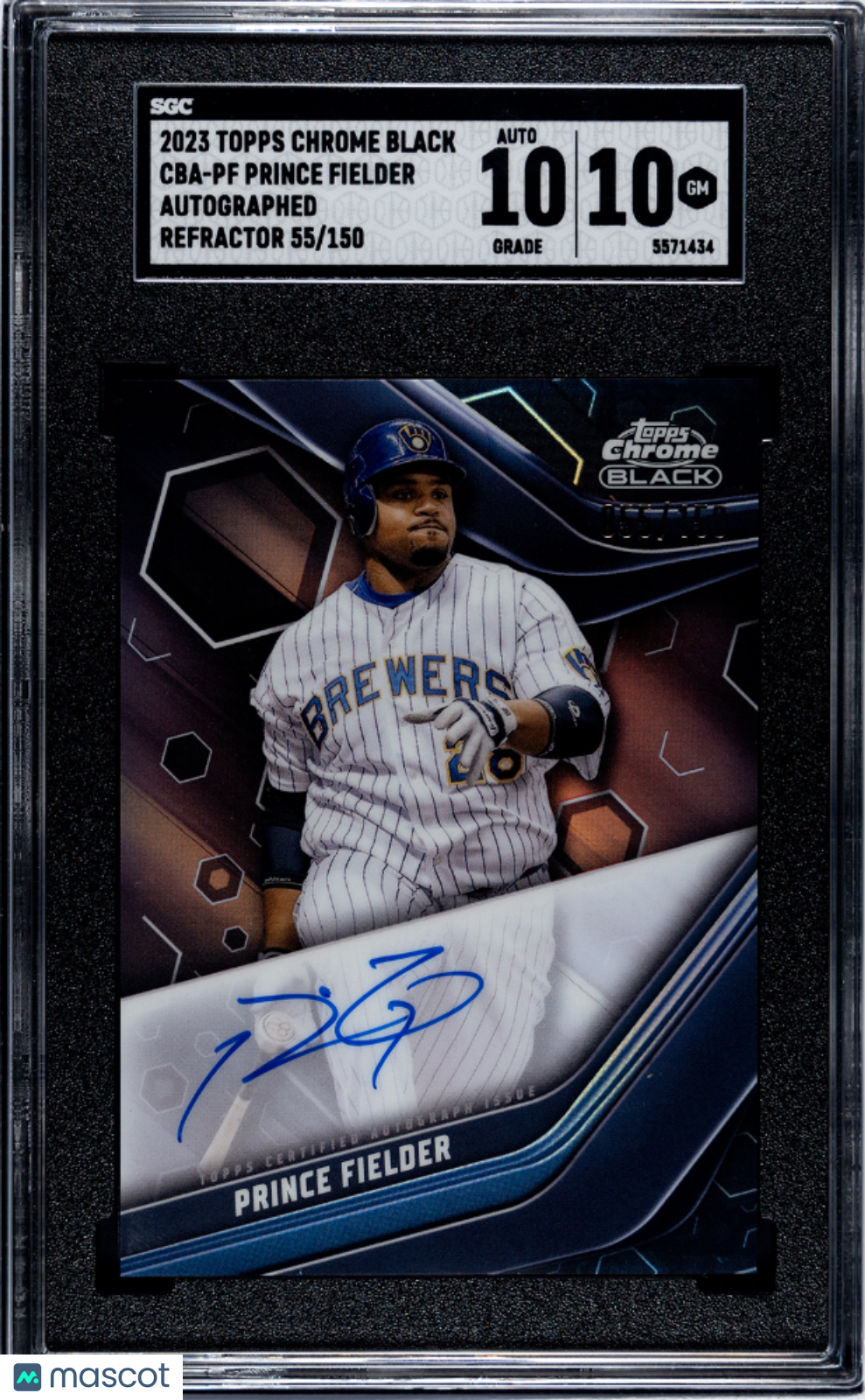 2023 Topps Chrome Black Prince Fielder #CBA-PF Refractor SGC 10 Auto 10