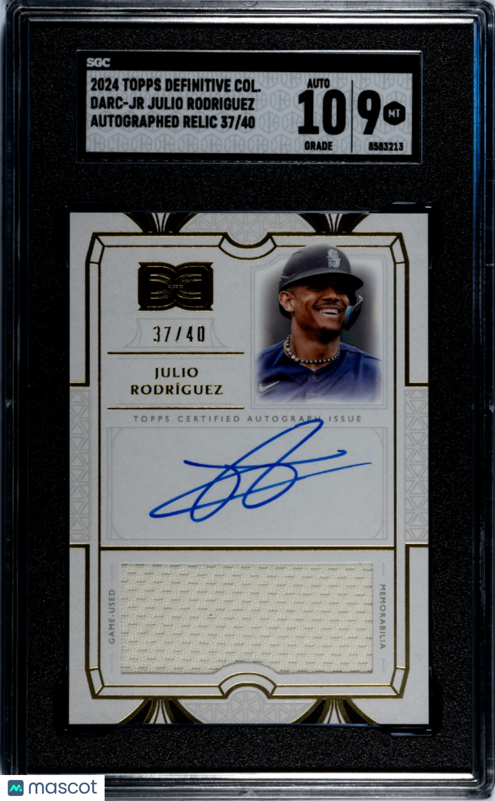 2024 Topps Definitive Julio Rodriguez #DARC-JR Auto Relic SGC 9 Auto 10