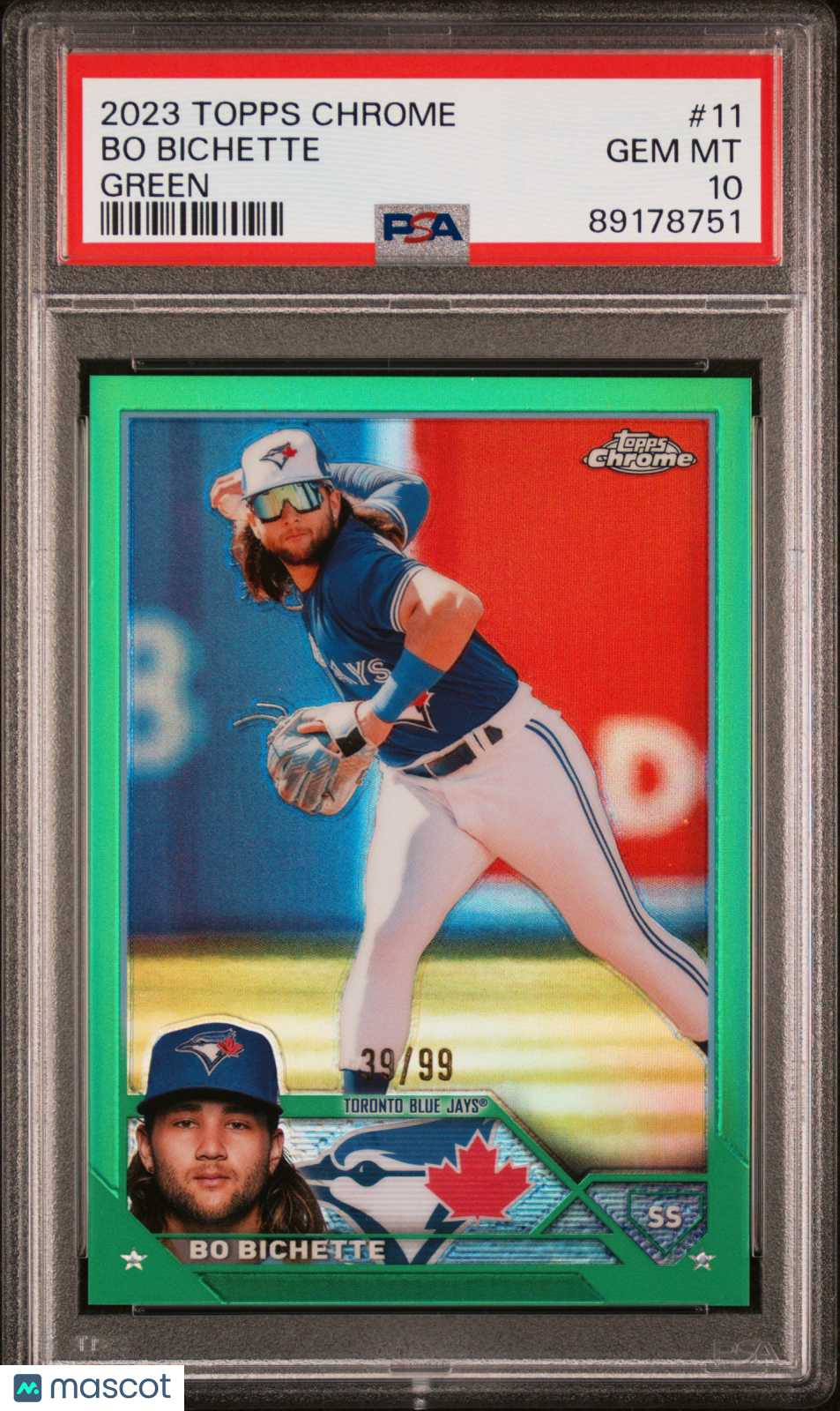 2023 Topps Chrome Bo Bichette #11 Green Refractor 39/99 PSA 10