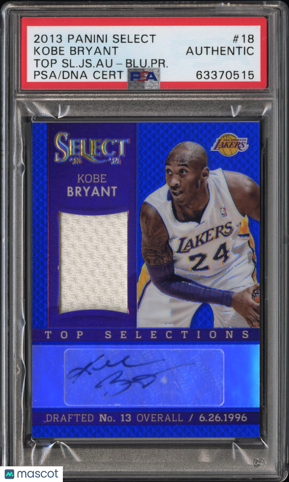 2013 Panini Select Jerseys Kobe Bryant #18 SL. JS. Au Blu. PR. PSA A Auto A