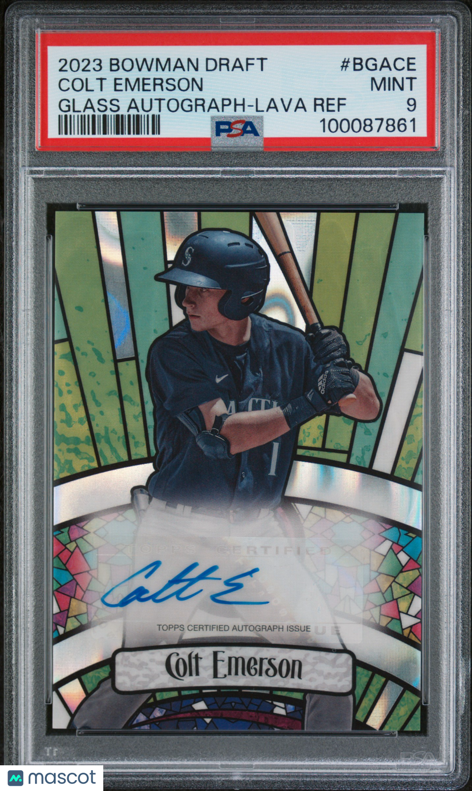 2023 Bowman Draft Bowman Glass Autograph Colt Emerson #BGACE Lava Ref PSA 9