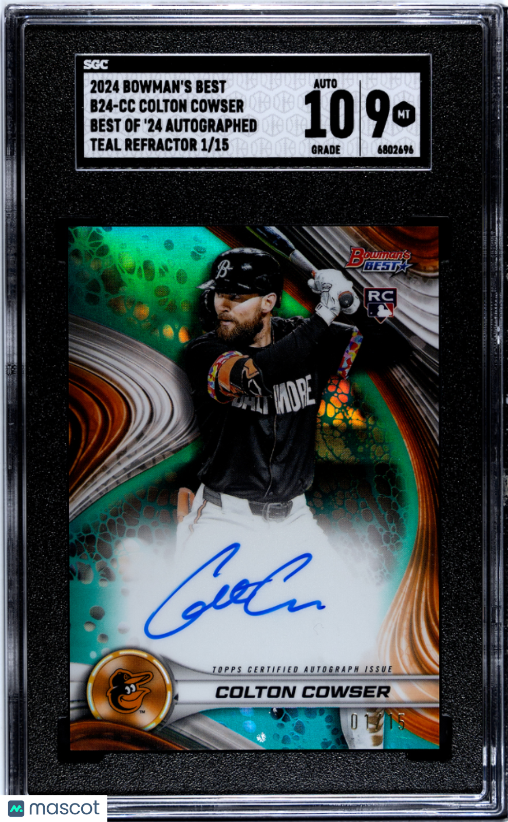 2024 Bowman's Best Colton Cowser #B24-CC Of '24 Teal Refractor SGC 9 Auto 10