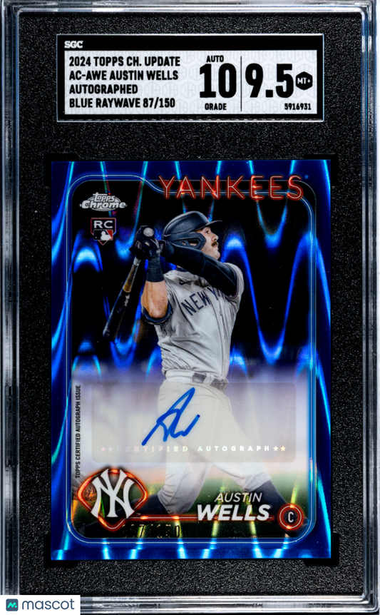 2024 Topps Chrome Austin Wells #AC-AWE Blue Raywave Refractor SGC 9.5 Auto 10