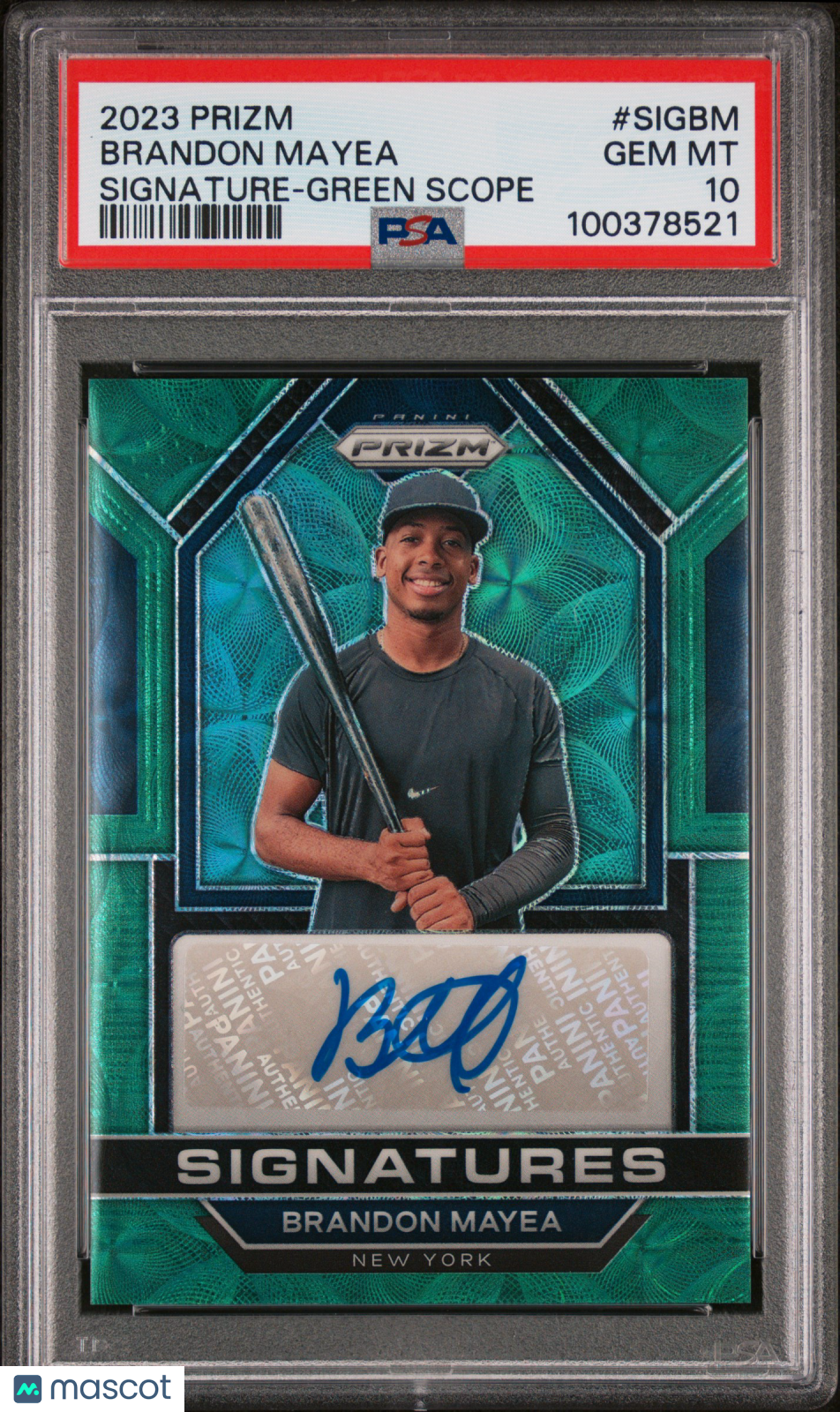 2023 Panini Prizm Signatures Brandon Mayea #SIGBM Green Scope PSA 10 /75