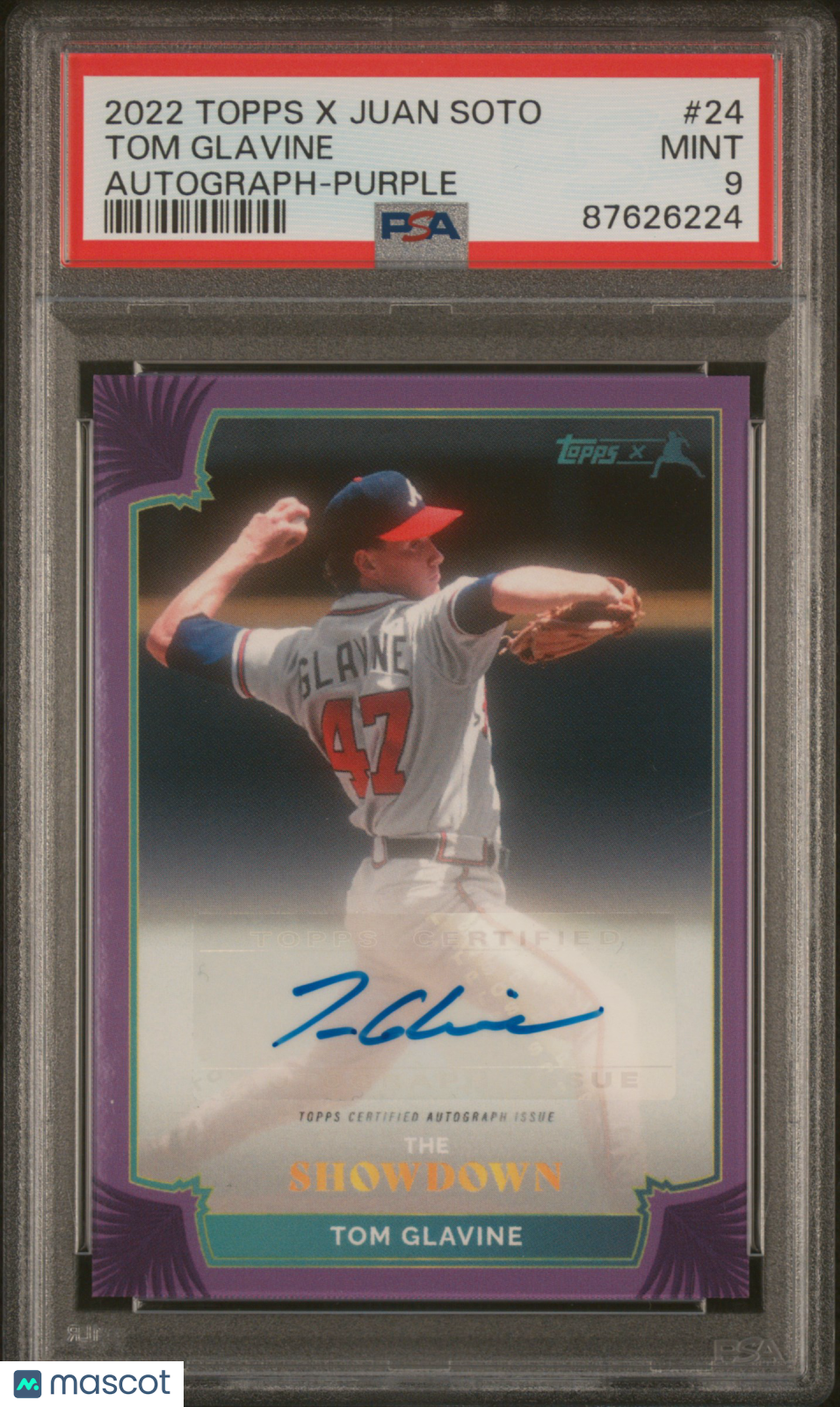 2022 Topps X Juan Soto Tom Glavine #24 Autograph Purple PSA 9