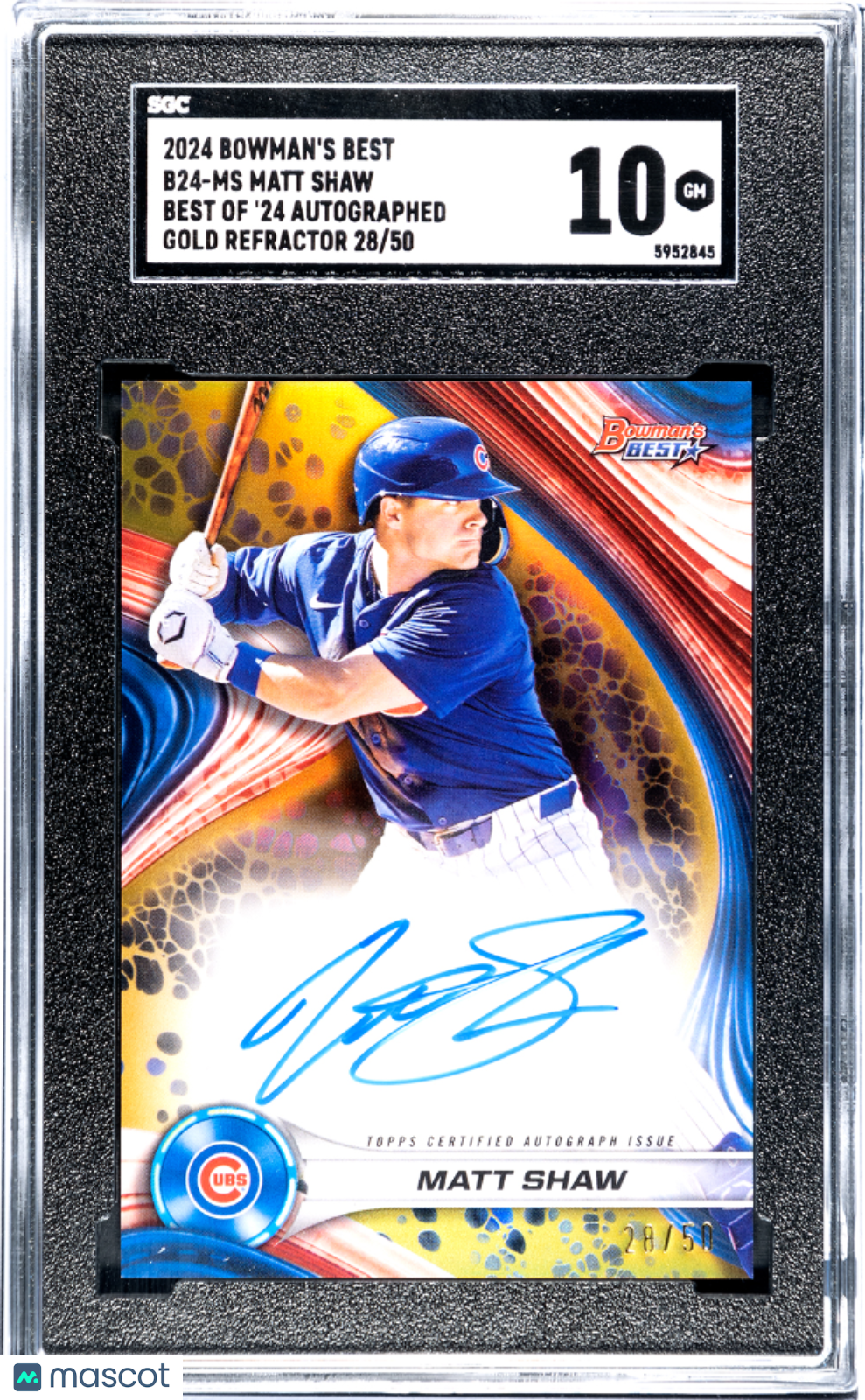 2024 Bowman's Best Matt Shaw #B24-MS Of '24 Autograph Gold Refractor SGC 10