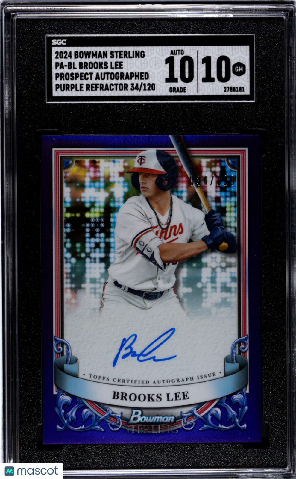 2024 Bowman Sterling Brooks Lee #PA-BL Prospect Purple Refractor SGC 10 Auto 10