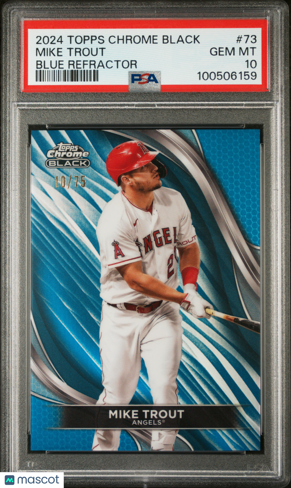 2024 Topps Chrome Black Mike Trout #73 Blue Refractor 10/75 PSA 10