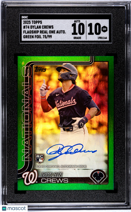 2025 Topps Dylan Crews #74 Flagship Real One Autograph Green Foil SGC 10 Auto 10
