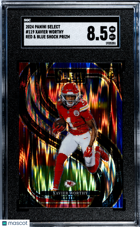 2024 Panini Select Xavier Worthy #119 Red & Blue Shock Prizm SGC 8.5