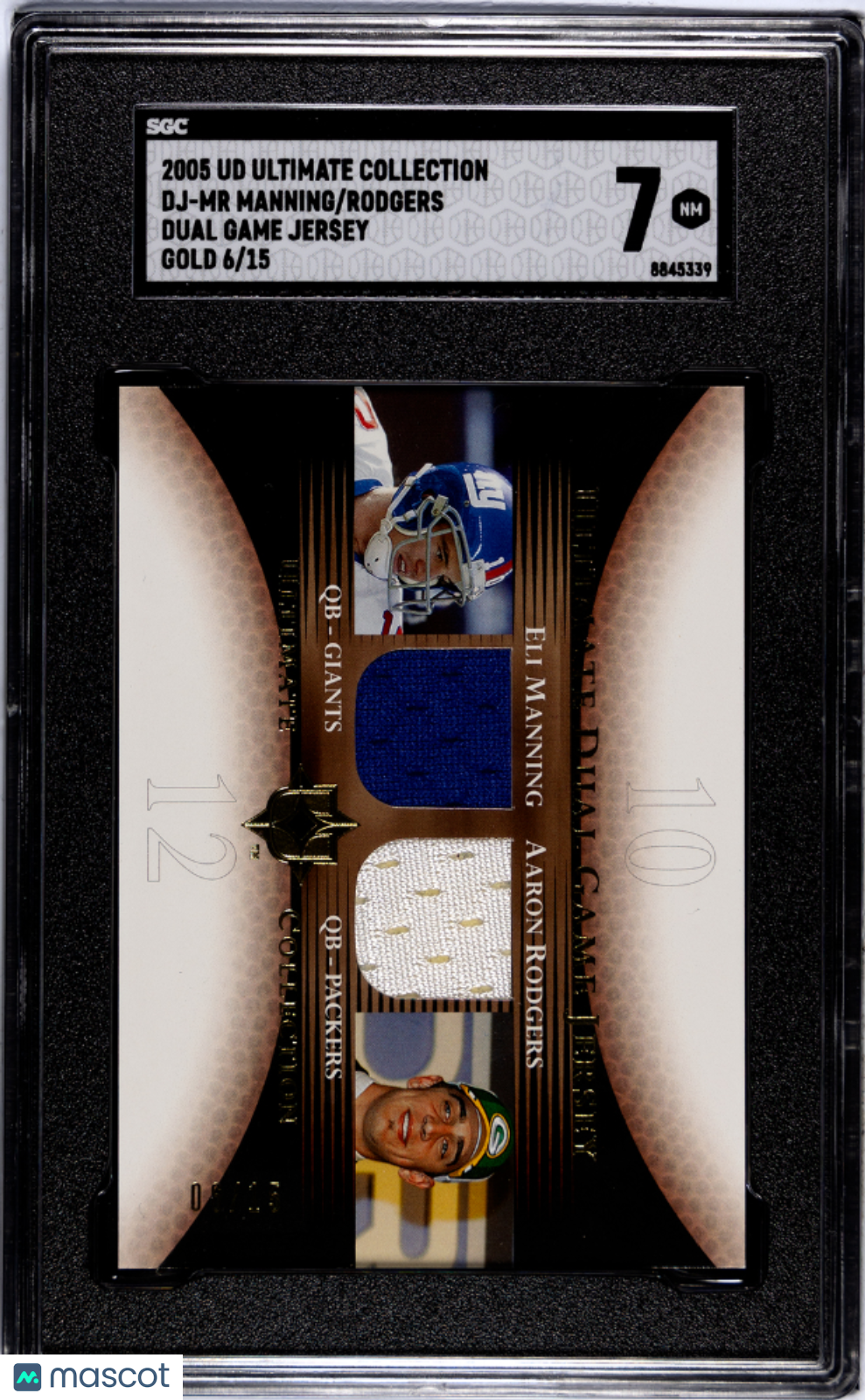 2005 Upper Deck Ultimate Manning Rodgers #DJ-MR Dual Game Jersey Gold SGC 7
