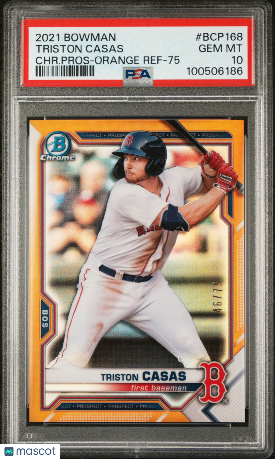 2021 Bowman Chrome Prospects Triston Casas  Pros Orange Ref 75 /75 PSA 10