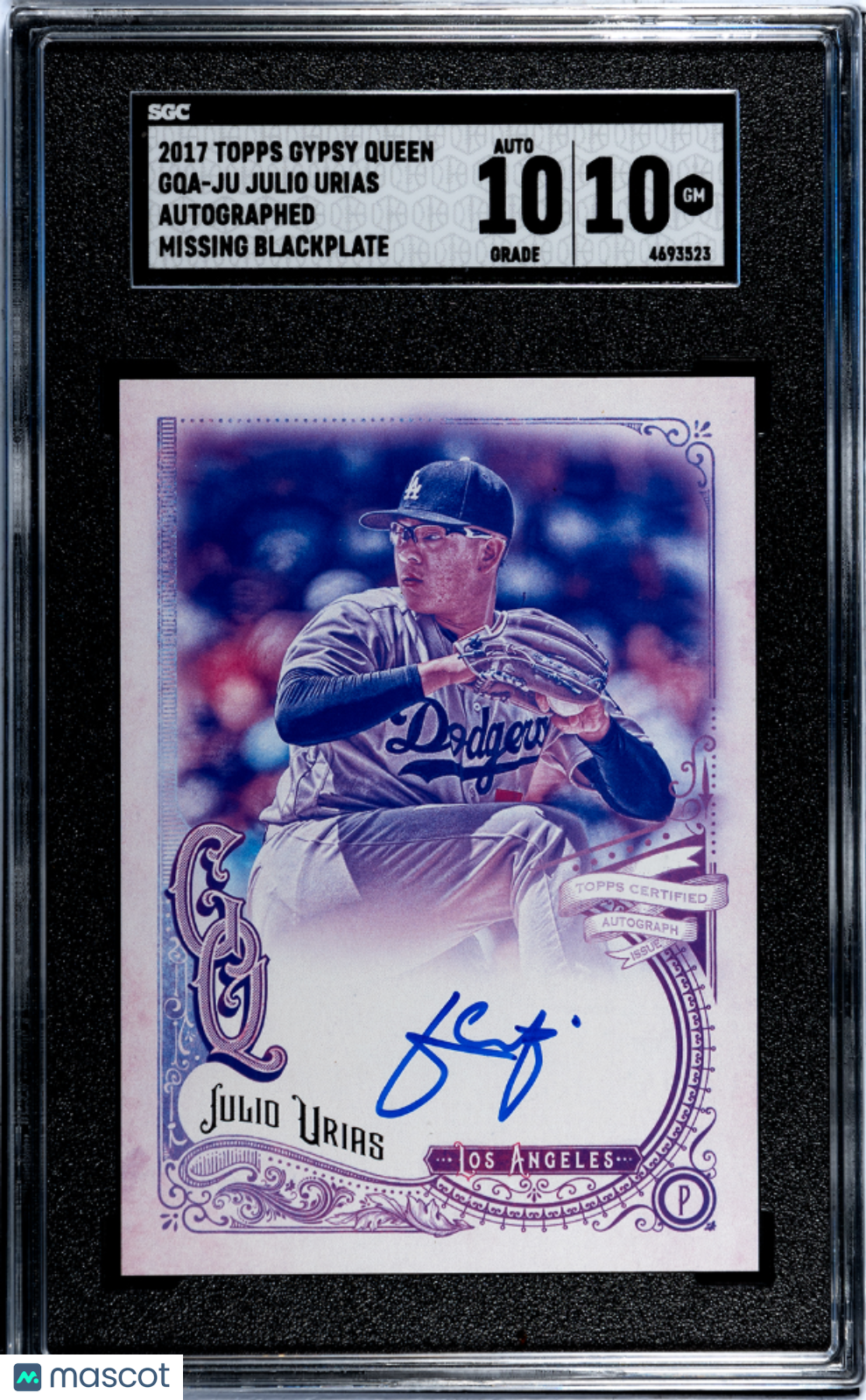 2017 Topps Gypsy Queen Julio Urias #GQA-JU Autograph Blackplate SGC 10 Auto 10
