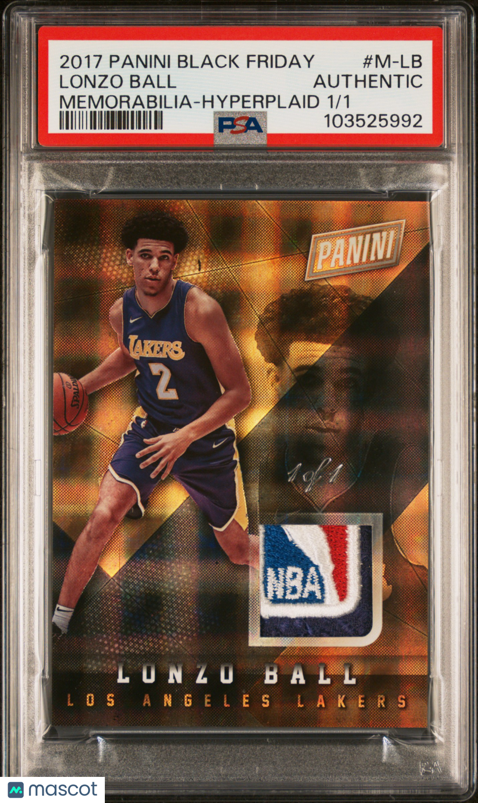 2017 Panini Black Friday Memorabilia Lonzo Ball #M-LB Hyperplaid 1/1 PSA A