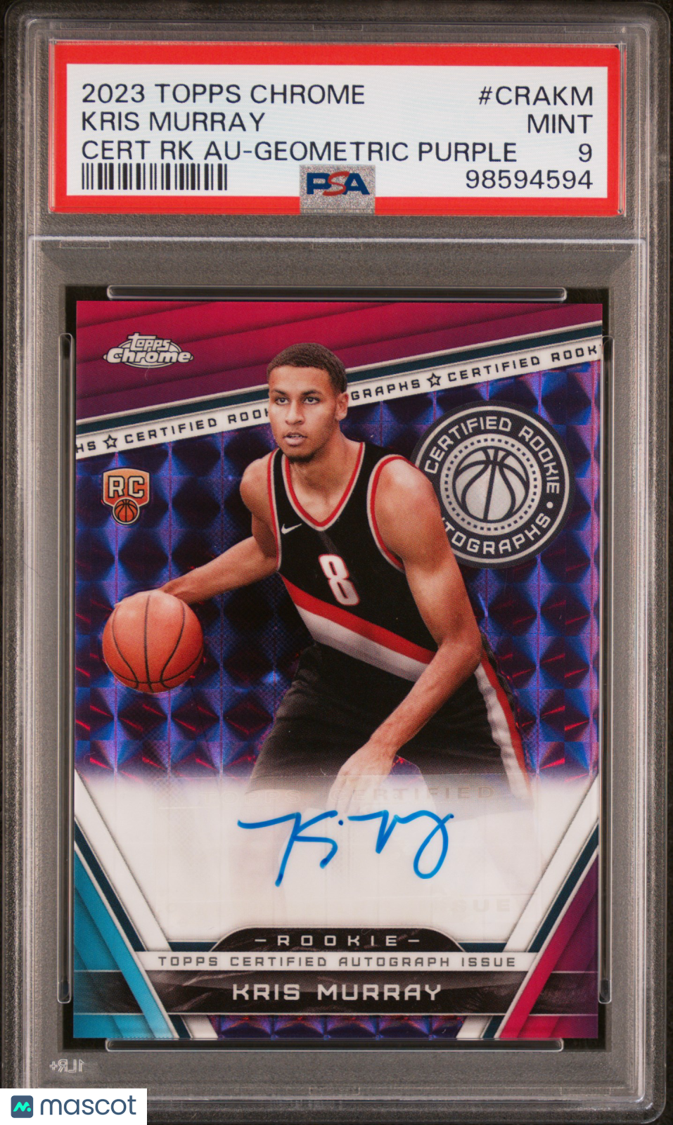 2023 Topps Chrome Certified Rc Auto Kris Murray #CRAKM RK Geometric Purple PSA 9
