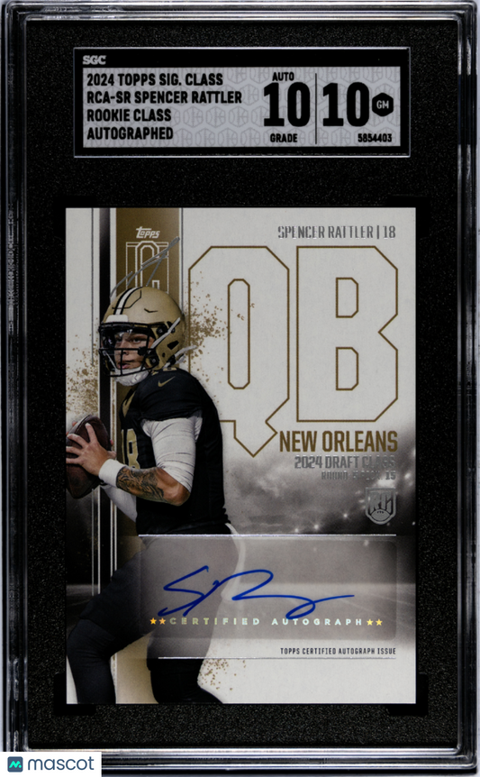 2024 Topps Signature Class Spencer Rattler #RCA-SR Rookie Auto SGC 10 Auto 10