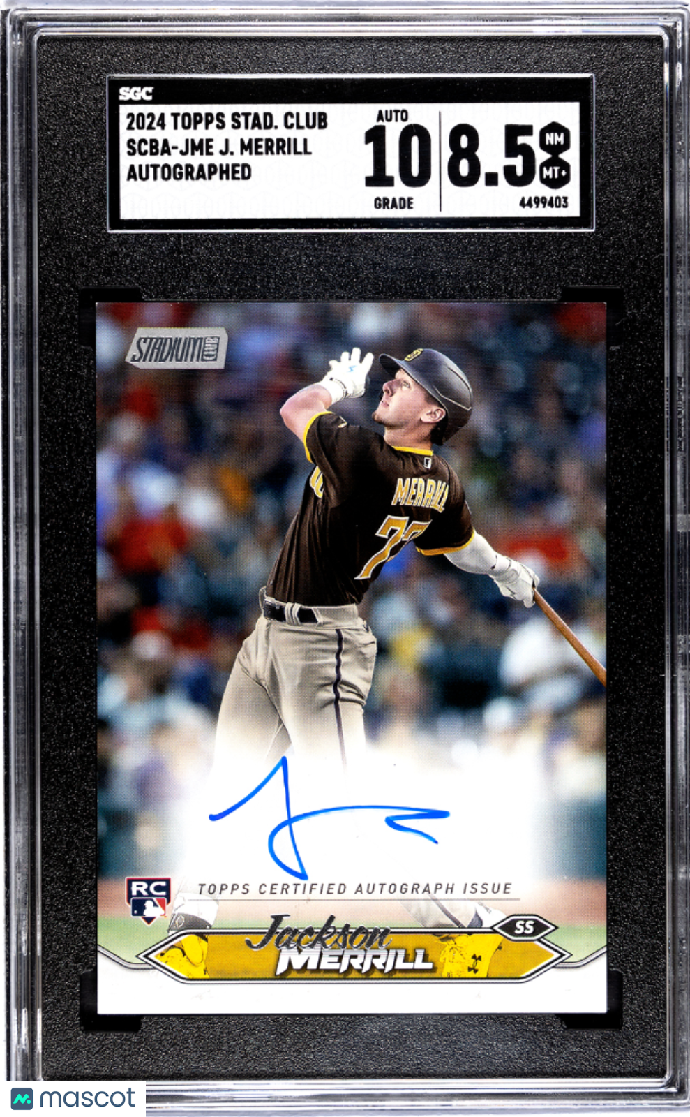 2024 Topps Stadium Club Jackson Merrill #SCBA-JME Autograph SGC 8.5 Auto 10
