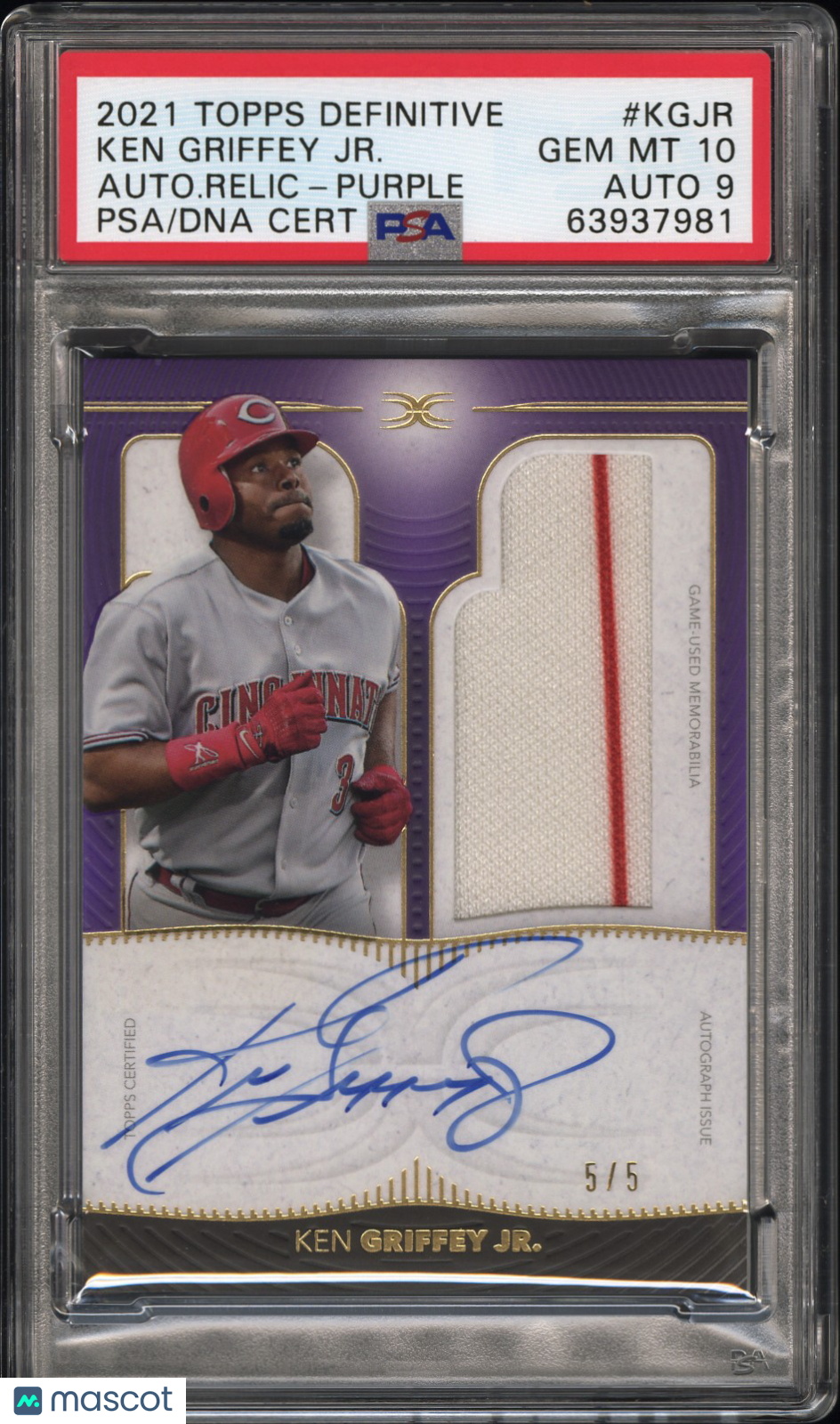 2021 Topps Definitive Auto Ken Griffey JR. #KGJR Auto  Purple 5/5 PSA 10