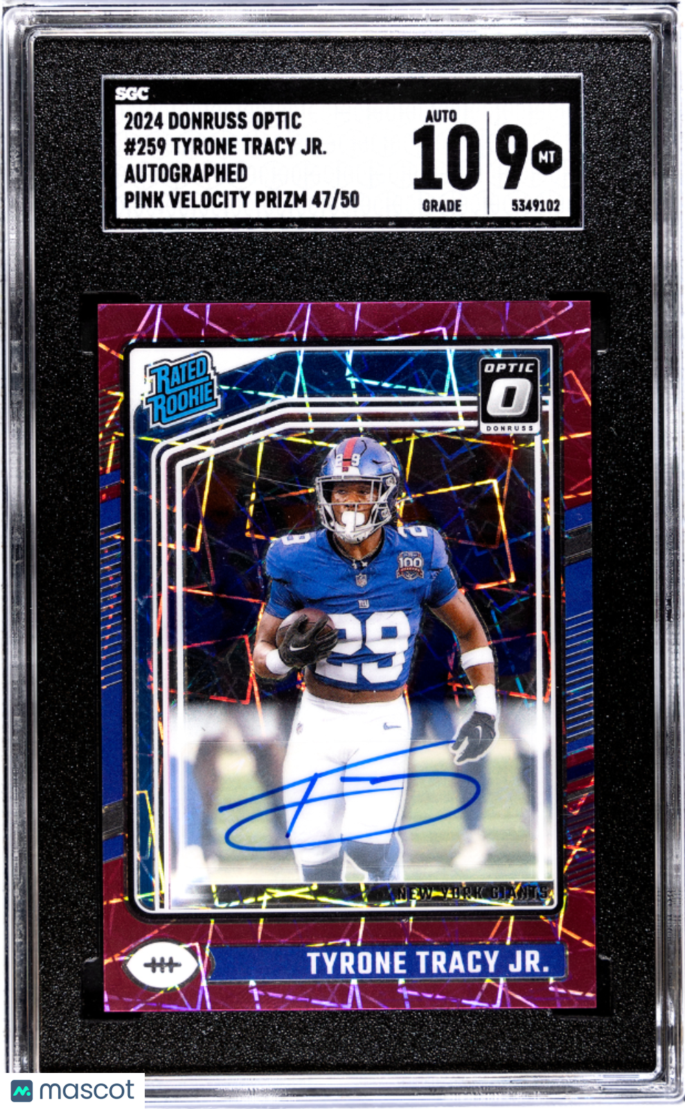 2024 Donruss Optic Tyrone Tracy JR. #259 Pink Velocity Prizm SGC 9 Auto 10