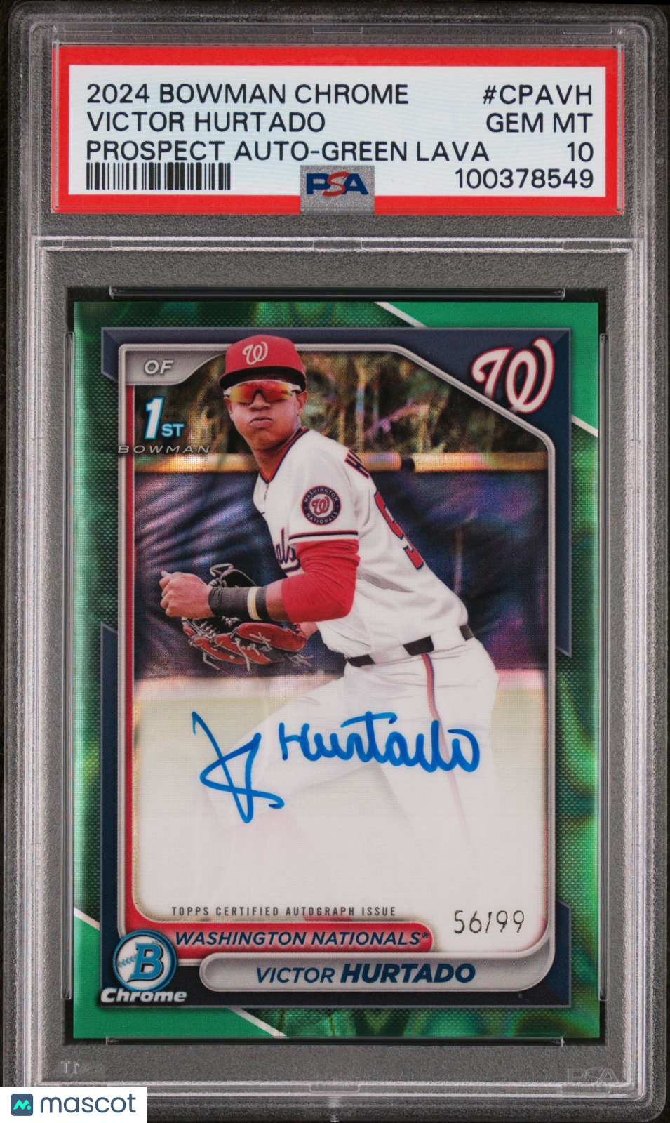 2024 Bowman Chrome Prospect Autographs Victor Hurtado #CPAVH Green Lava PSA 10