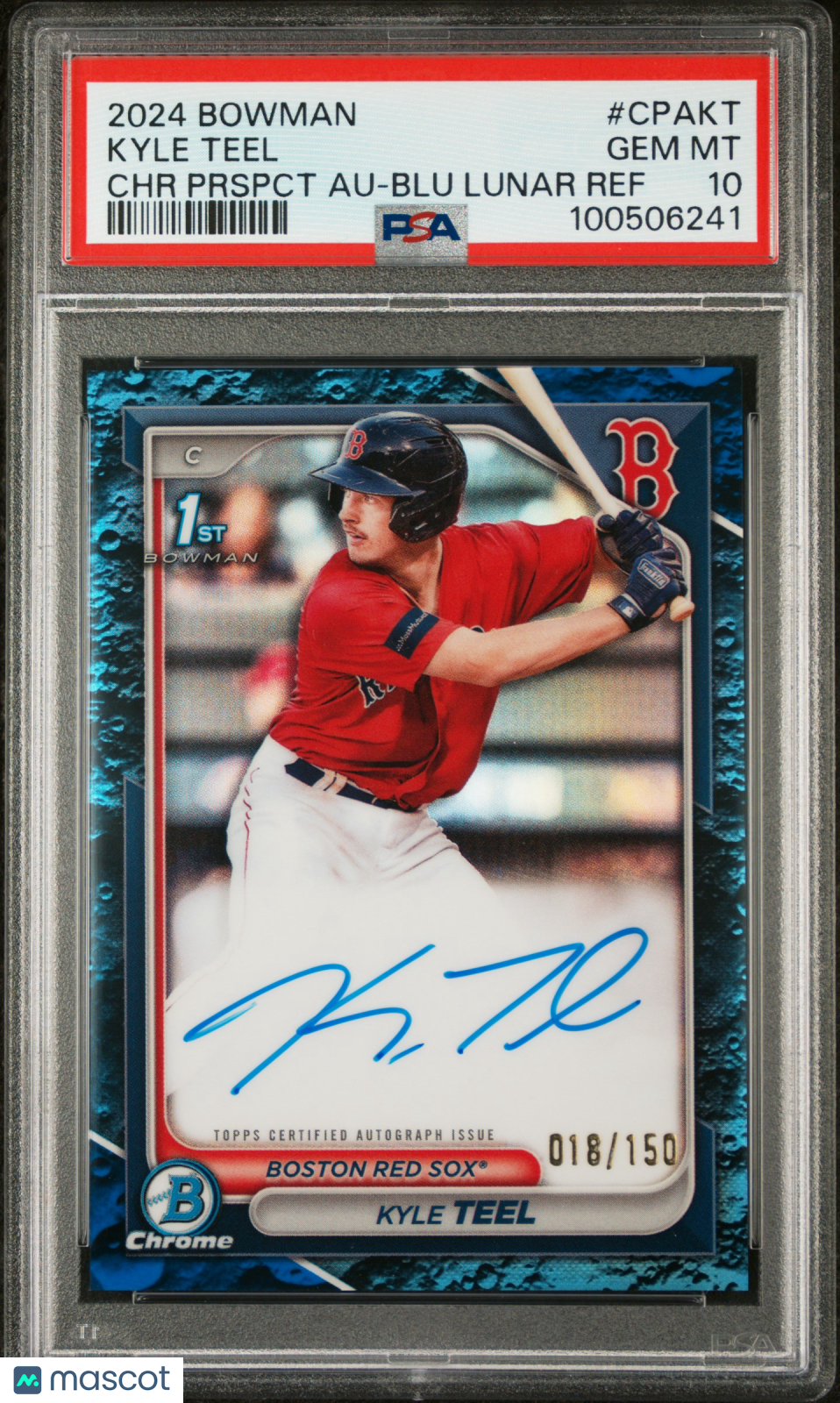 2024 Bowman Chrome Prospect Auto Kyle Teel #CPAKT  Blu Lunar Ref 018/150 PSA 10