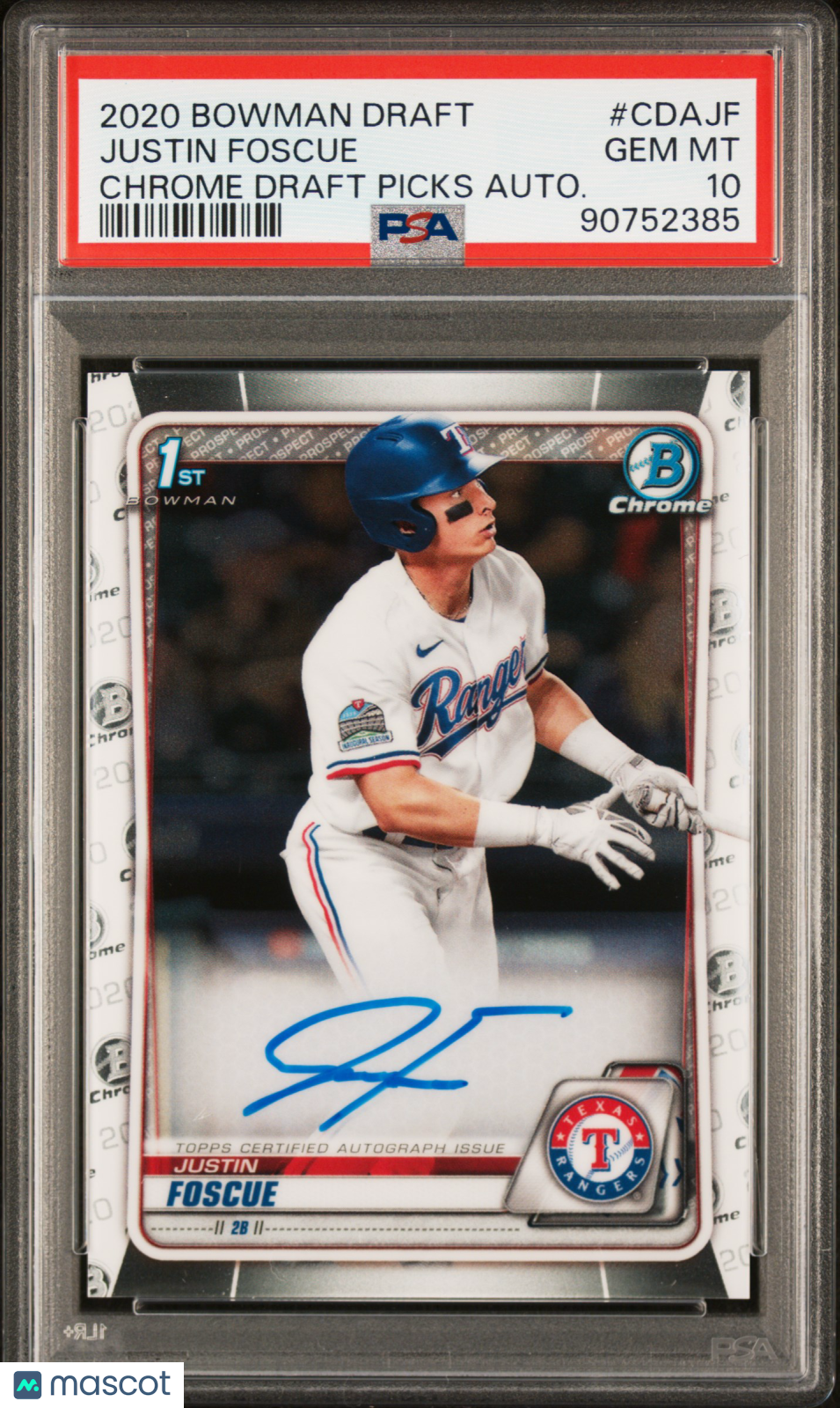 2020 Bowman Draft Chrome Draft Picks Autographs Justin Foscue #CDAJF Auto PSA 10
